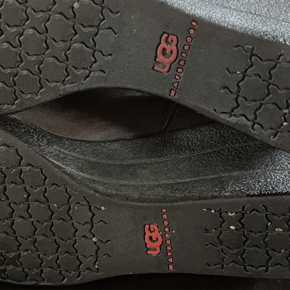 UGG Waterproof Lesley Brown Leather Wedge Tall Boots Buckle Detail Wms Size 7 - Picture 11 of 14